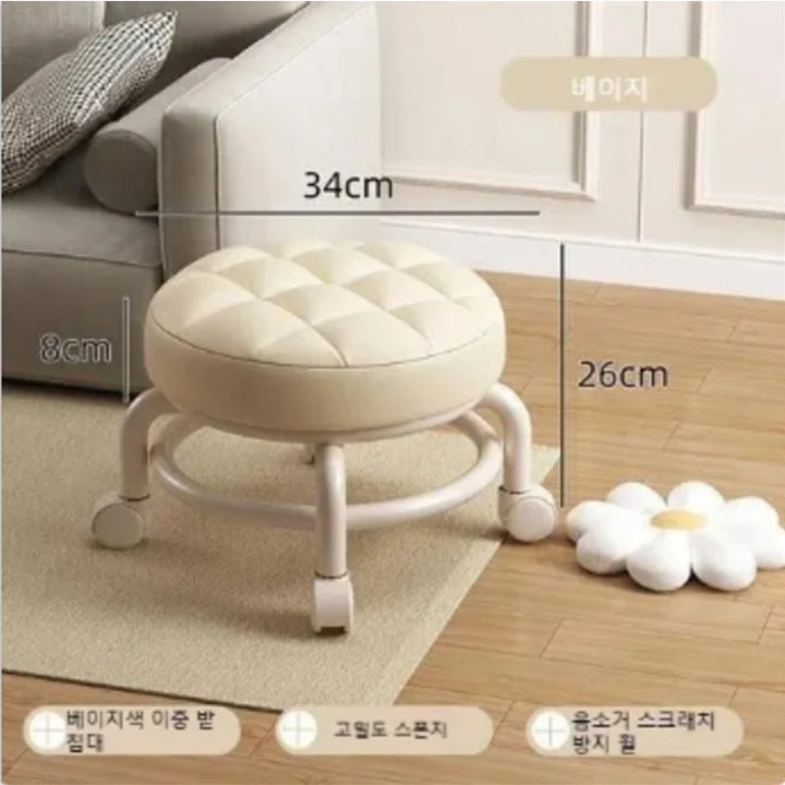 Household Universal Wheel Small Stool Pulley Chair 360 Degree Rotating Children Low Stool Round Chair Living Room Sofa Stool