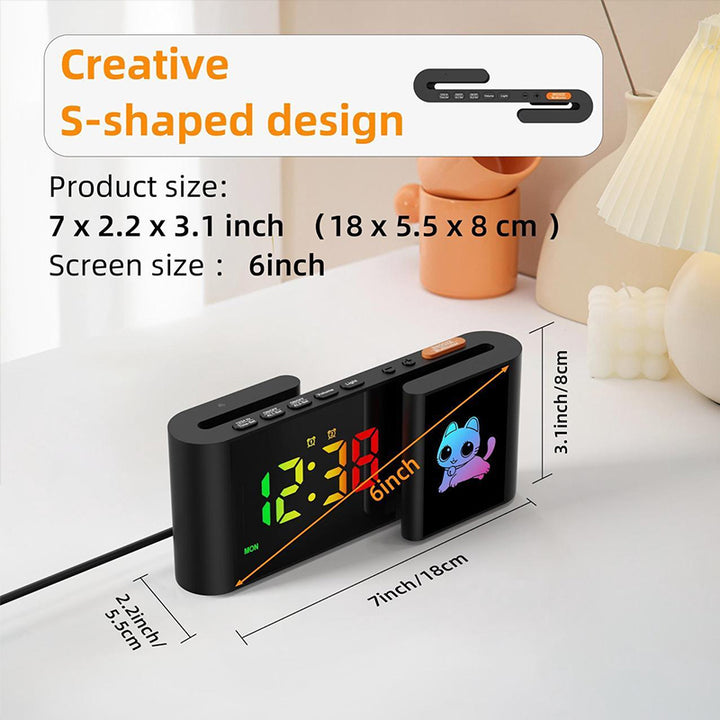 S-shaped Dual-Screen RGB Alarm Clock