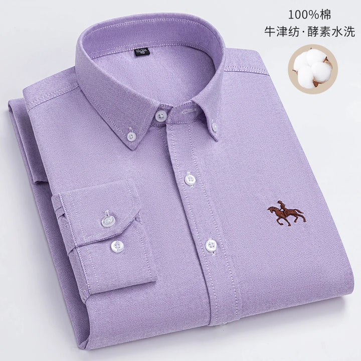 S~6XL Large Size 100% Cotton Oxford Men's Shirt Long Sleeve Soft Formal Business Office Fashion Casual Quality Men's Clothing