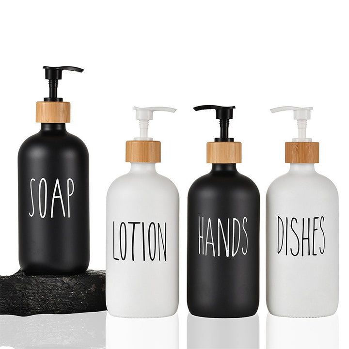 Glass 500ml Boston hand soap pump black and white split bottle wooden cap soap dispenser shampoo bottle