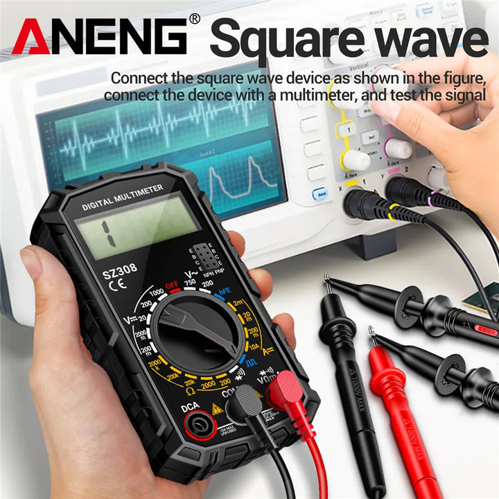 ANENG SZ308 Tester 1999 Counts Multitester HFE Triode Square Wave Multimeter Voltmeter Meter 10A  Current Multimeters Test Tools