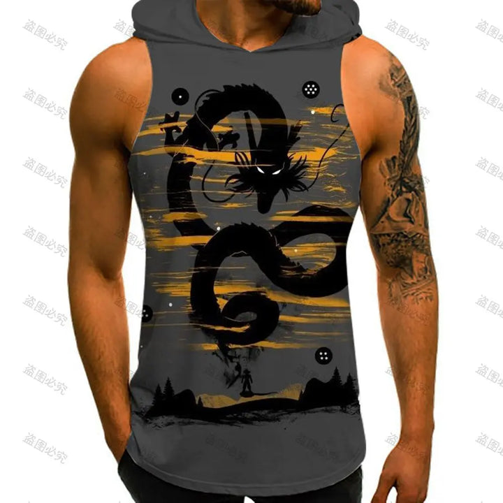 Dragon Ball Z Men's T-shirts Vest With Hood Summer New Super Saiyan Streetwear Gym Clothing Men Vegeta Sleeveless Vests Anime