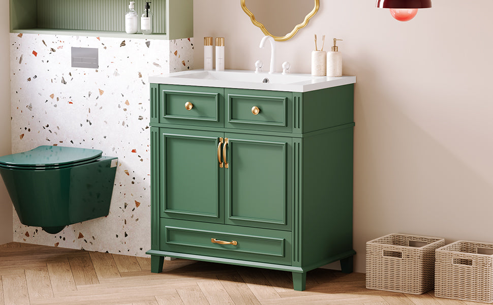 30 inch uncovered bathroom vanity with soft closed door, limited to solid wood frame bathroom storage cabinet green