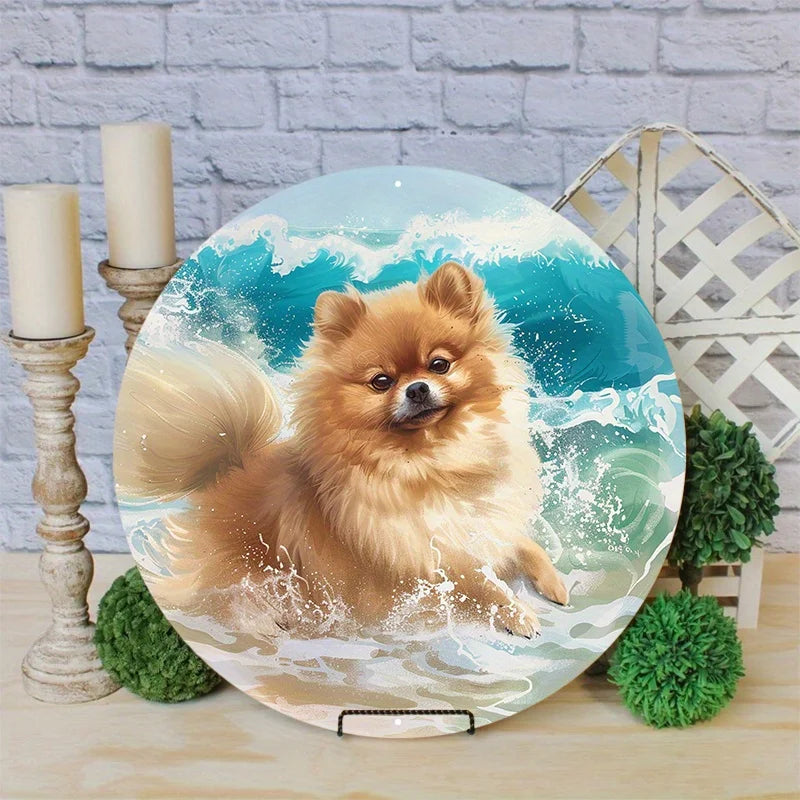 Cute Dog Gift Mask Theme Round Aluminum Metal Sign Art Decorative Plates for Club Bar Cafe Yard Home Office Gift for Dog Lovers