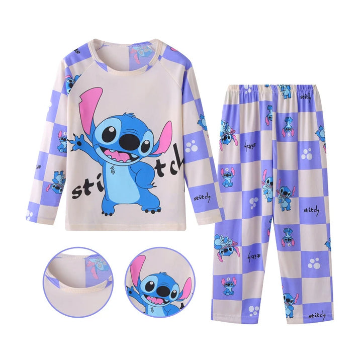 Spring Autumn Children's Clothing Sets Stitch Cartoon Boy Sleepwear Long sleeved Clothes Kids Pajamas Set Baby Girls Pyjamas