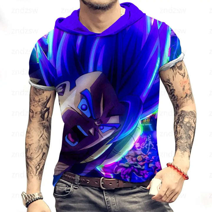 Vegeta Dragon Ball Z T Shirt for Men Harajuku Style Men's Hooded T-Shirt Tops Fashion T-shirts Trend Goku Super Saiya Man Y2k