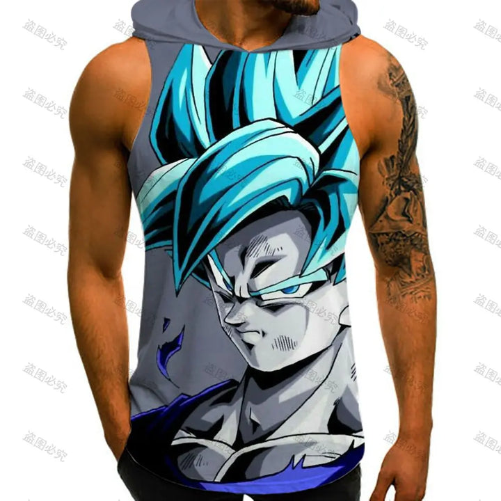 Vest With Hood Goku Dragon Ball Z Gym Clothing Men Fashion Sleeveless Vests New Men's Clothes Streetwear Harajuku Style 2022