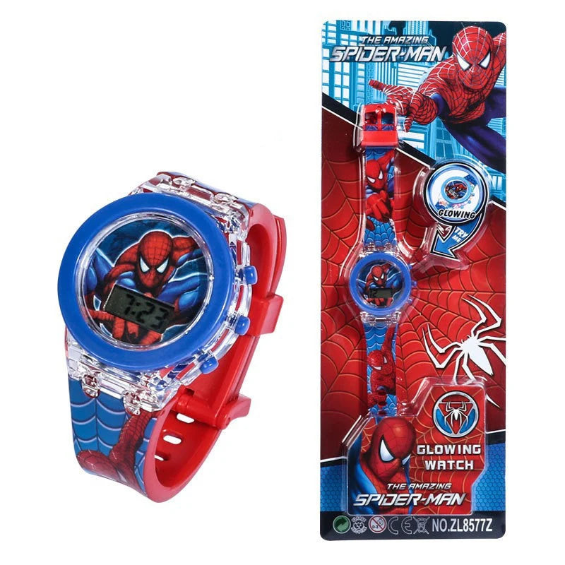 Flash Light Spiderman Kids Watches For Boys Cartoon Hello Kitty Mickey Children Watch Girls Student Clock Gifts free shipping