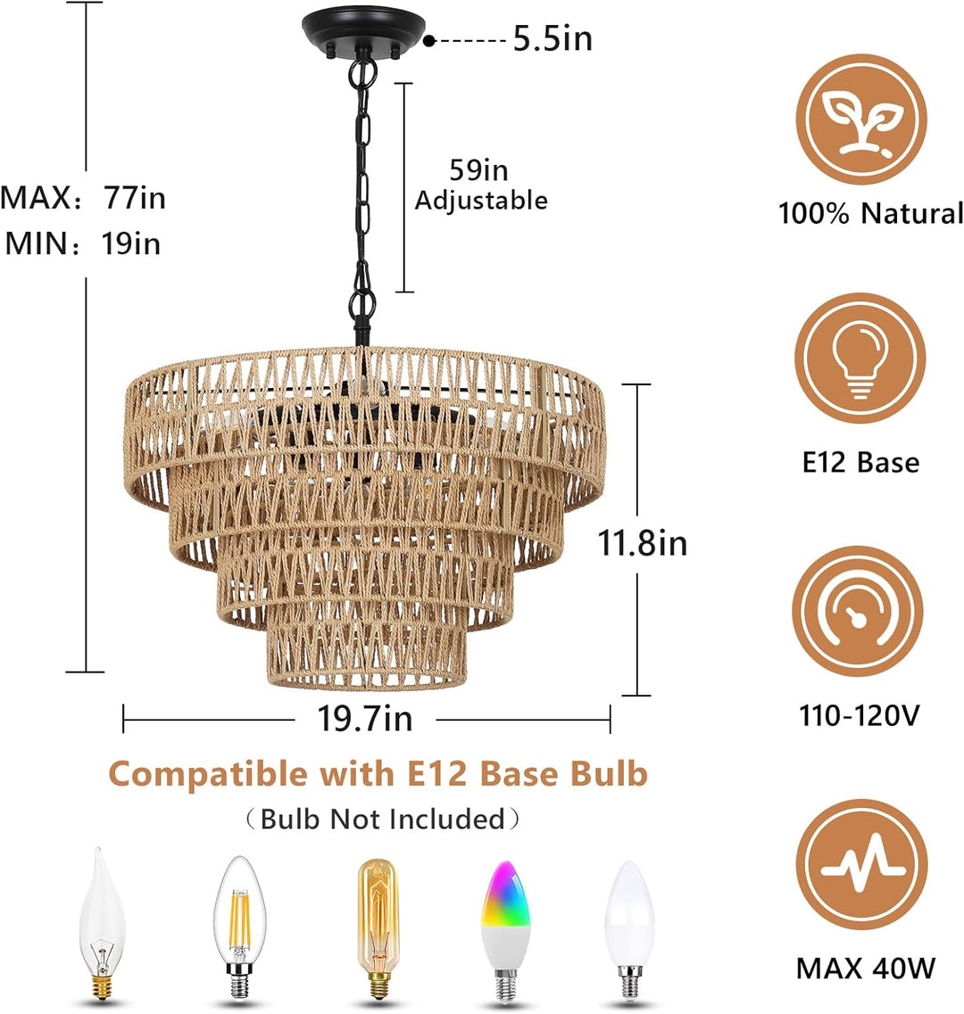 4-Tier Woven Lampshade Chandelier