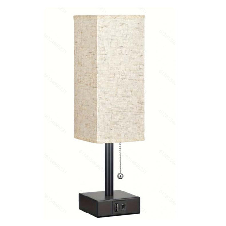 Linen 90 square desk lamp zipper switch three color temperature variable light A+C USB charging