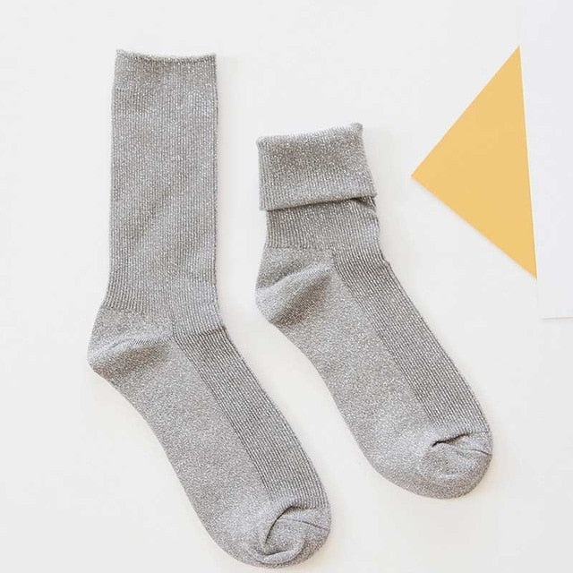 Woman’s Winter Metallic Cotton Socks