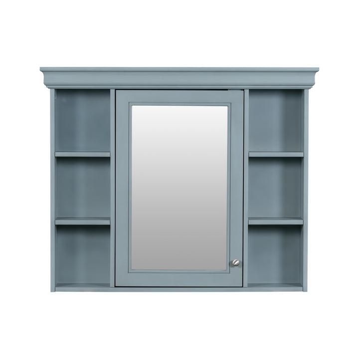 35 ''x 28' 'blue wall mounted bathroom storage cabinet with mirror door and medication cabinet with 6 open shelves