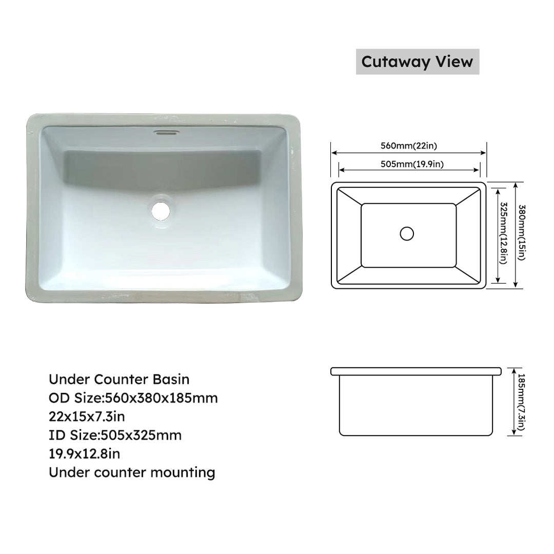 43 Inch Marble Countertop With Rectangular Central Sink & 4 inch Back Splash | 8 inch Pre Drilled Faucet Hole