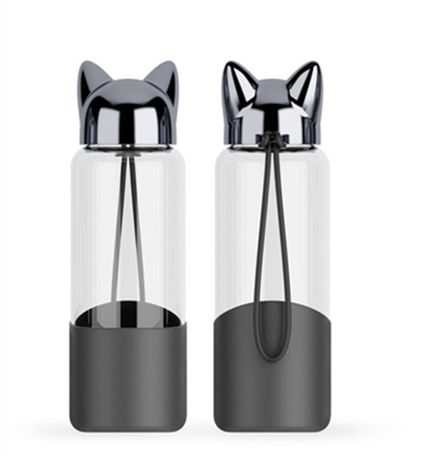 350 ML Creative Flash Fox Water Bottle with Rope Cute Cartoon Portable Outdoor Women Glass Drinking Bottles Insulation Cover