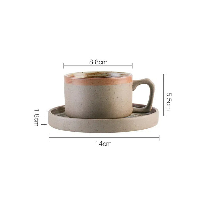 Coarse pottery coffee cup and plate set creative handmade retro coffee cup artistic cup plate milk cup