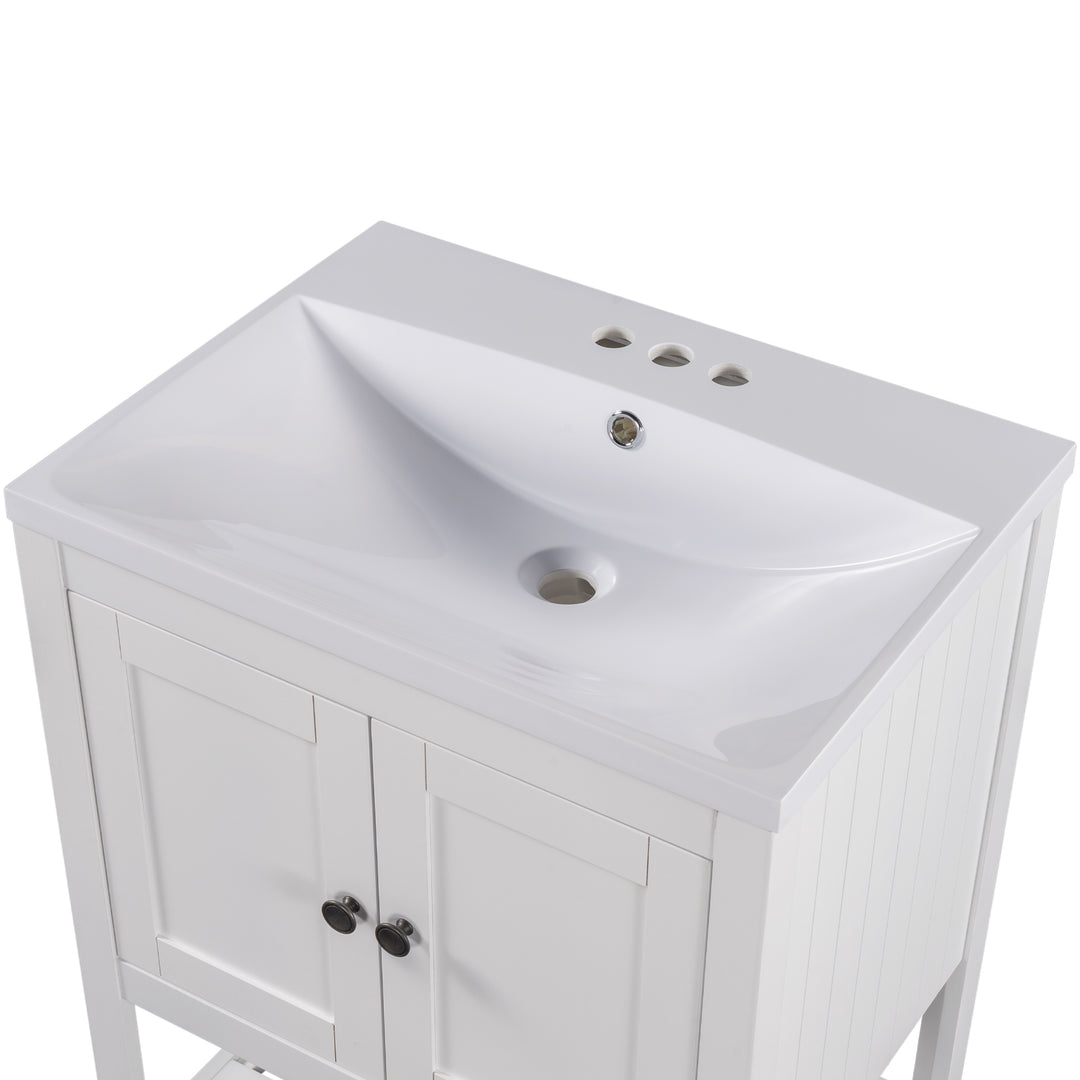 24 inch Bathroom Cabinet With Ceramic Sink & Solid Wood Frame