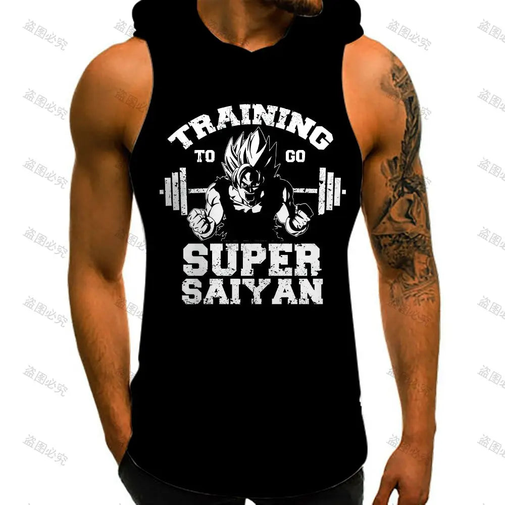 Super Saiyan Dragon Ball Z Sleeveless Shirts Vest With Hood New High Street Men Tank Top Anime Goku Sleeveless Gym Shirt 2022