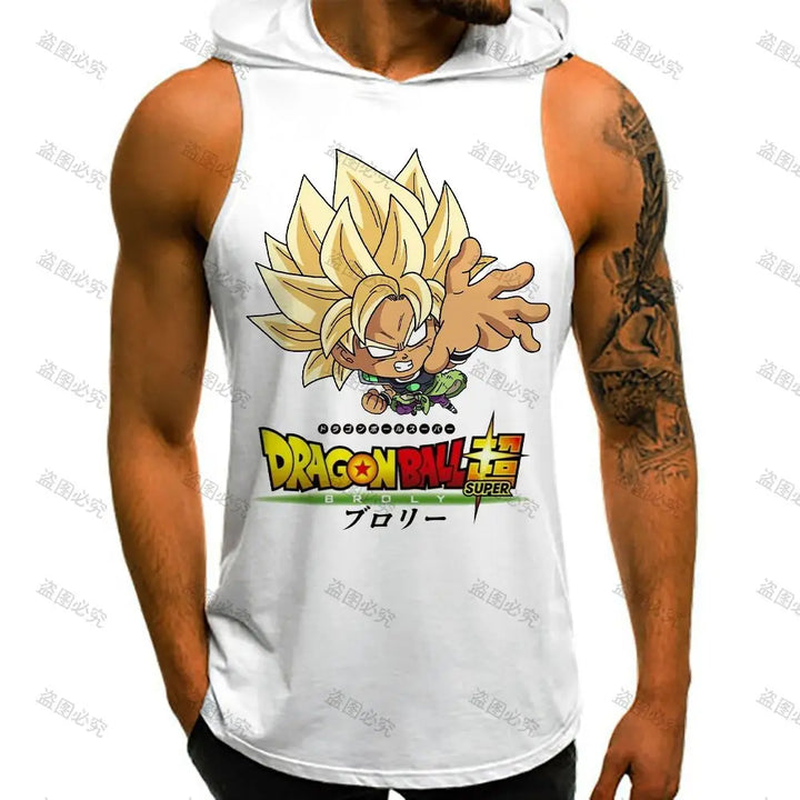 Dragon Ball Z Harajuku Style Vest With Hood 2024 Vegeta Goku Sleeveless Vests Running Tank Top Men Sleeveless Gym Shirt Trend