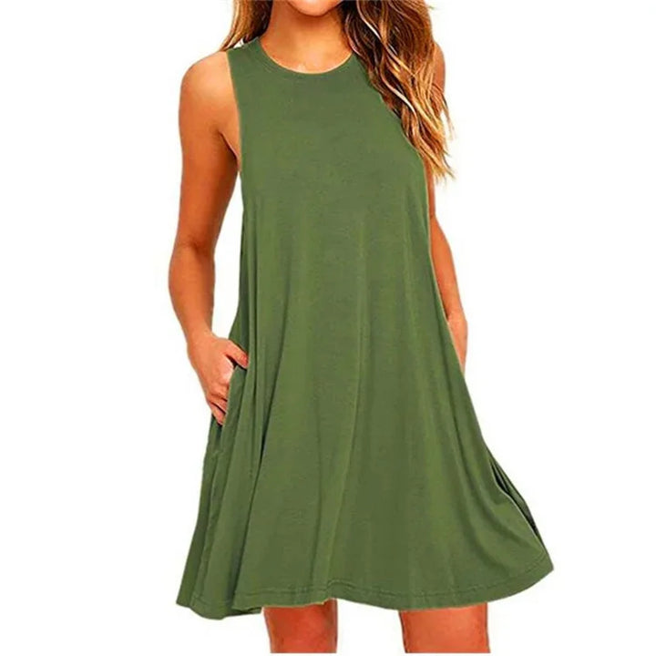 Women's Dress Summer Casual T Shirt Dresses Beach Cover up Plain Pleated Tank Pockets Dress