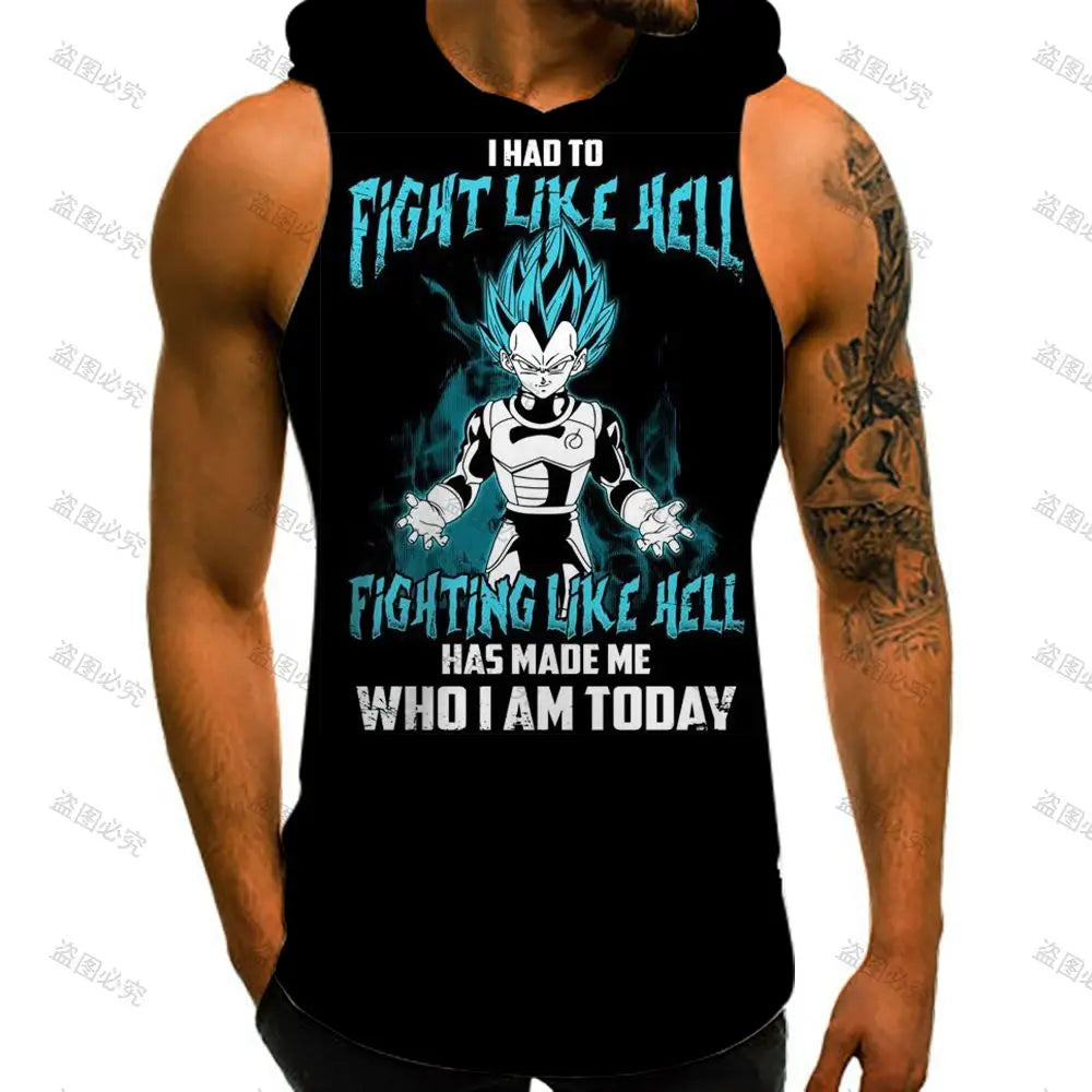 Dragon Ball Z Super Saiyan Vest With Hood Goku Men Tank Top Anime Men's Clothes Trend Streetwear New Sleeveless Vests Fashion