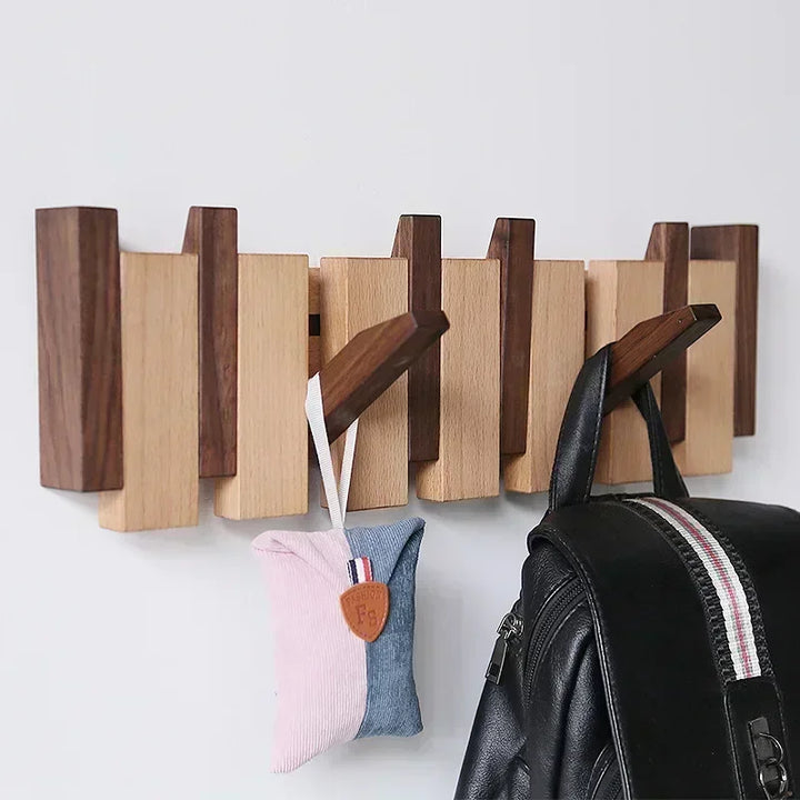 Walnut Coat Racks Wall Hanging Wall Entry Door Porch Hanging Coat Rack Perforated Solid Wood Creative Piano Keys Clothes Hook