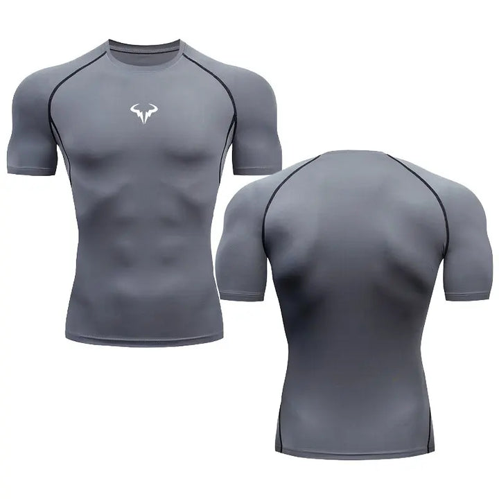 Men's Sports Running T-Shirt Fitness Short T-shirt Quick Dry Work Out Gym Tights Muscle Compression Clothing Top S-3XL