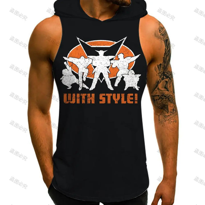 Dragon Ball Z Men's T-shirts Vest With Hood Summer New Super Saiyan Streetwear Gym Clothing Men Vegeta Sleeveless Vests Anime