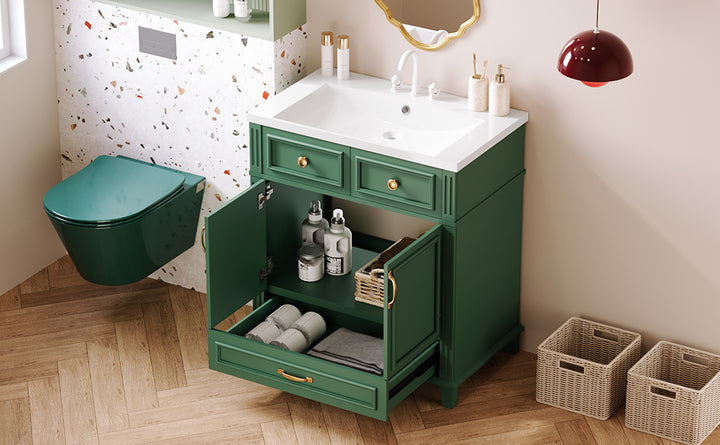 30 inch uncovered bathroom vanity with soft closed door, limited to solid wood frame bathroom storage cabinet green