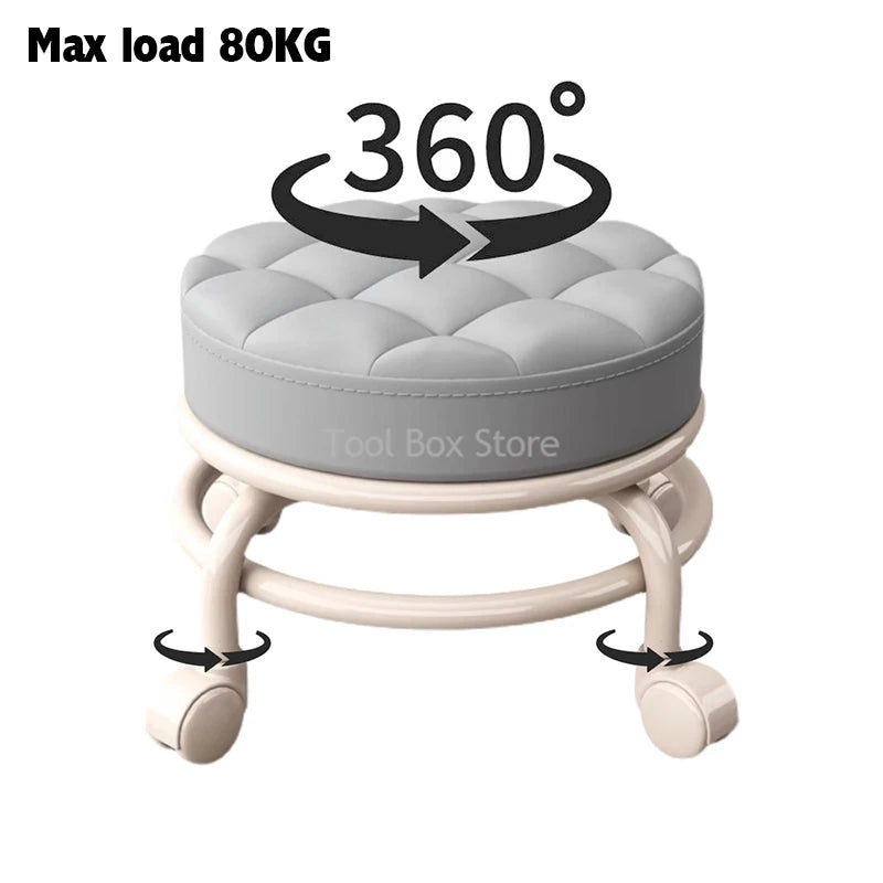 Household Universal Wheel Small Stool Pulley Chair 360 Degree Rotating Children Low Stool Round Chair Living Room Sofa Stool