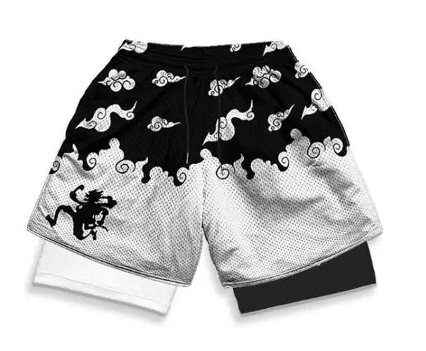 Anime Gym Shorts Men Women Naruto One Piece Nika Luffy 3D Print 2 In 1 Quick Dry Breathable Sports Training Compression Shorts