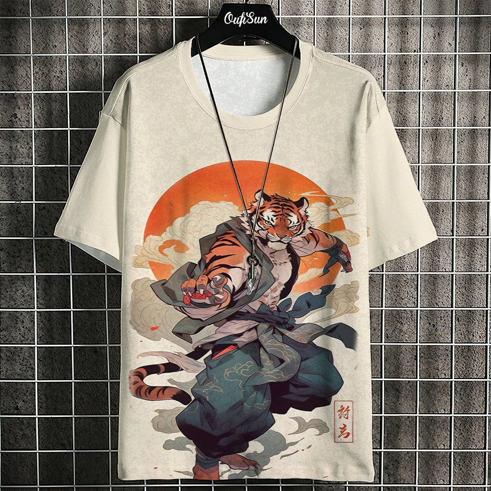 Summer Short Sleeve Harajuku Print Aniam T Shirt For Men O-Neck Oversized Pullover Fashion Streetwear Fashion Men‘s Clothing