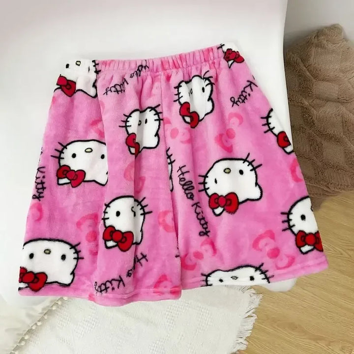 Sanrio Hello Kitty Y2k Kawaii Anime Flannel Pajamas Women'S Warm Woolen Cartoon Casual Home Pants Autumn Winter Fashion Trousers