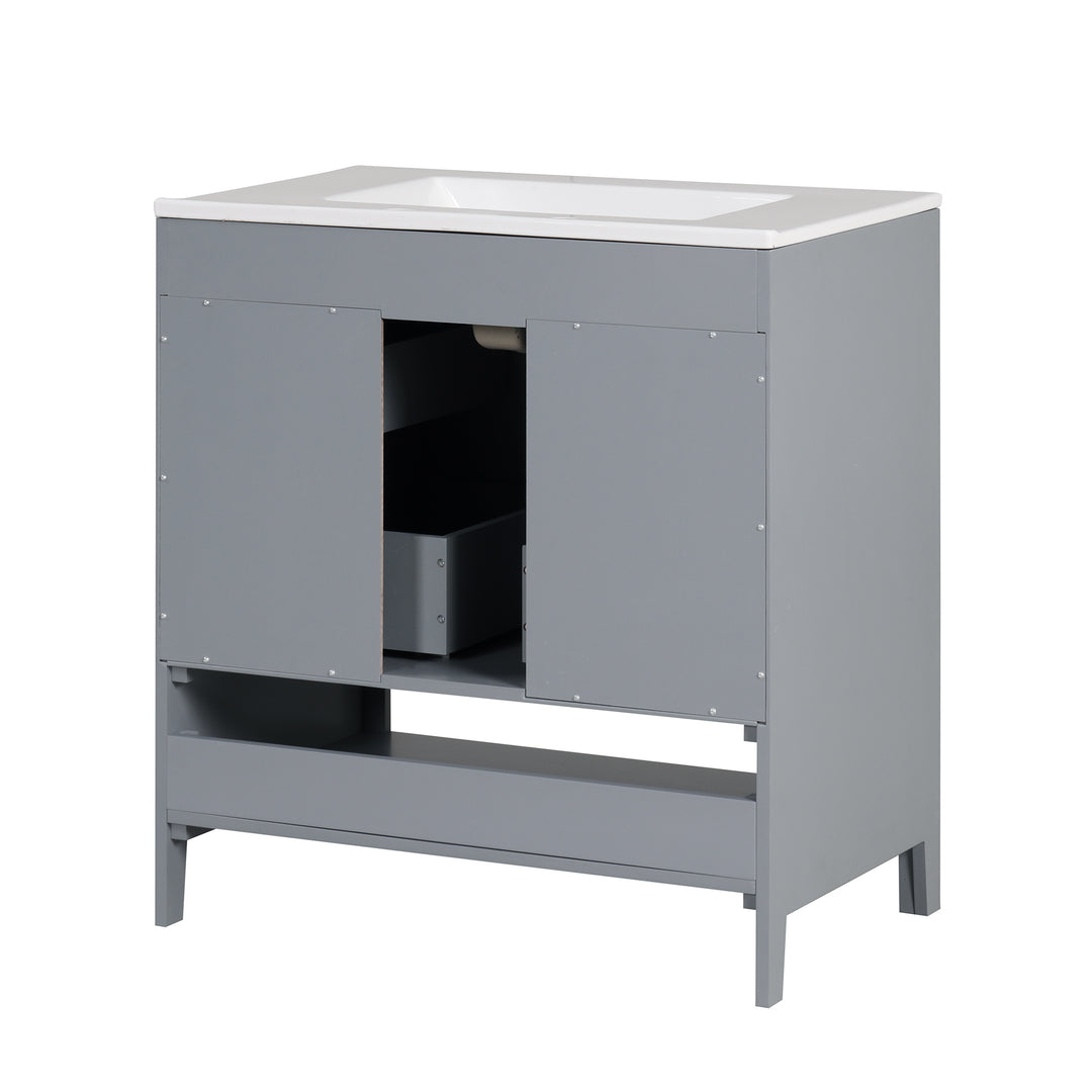 30" Bathroom Vanity with Sink, Multi-functional Bathroom Cabinet with Doors and Drawers, Solid Frame and MDF Board, Grey