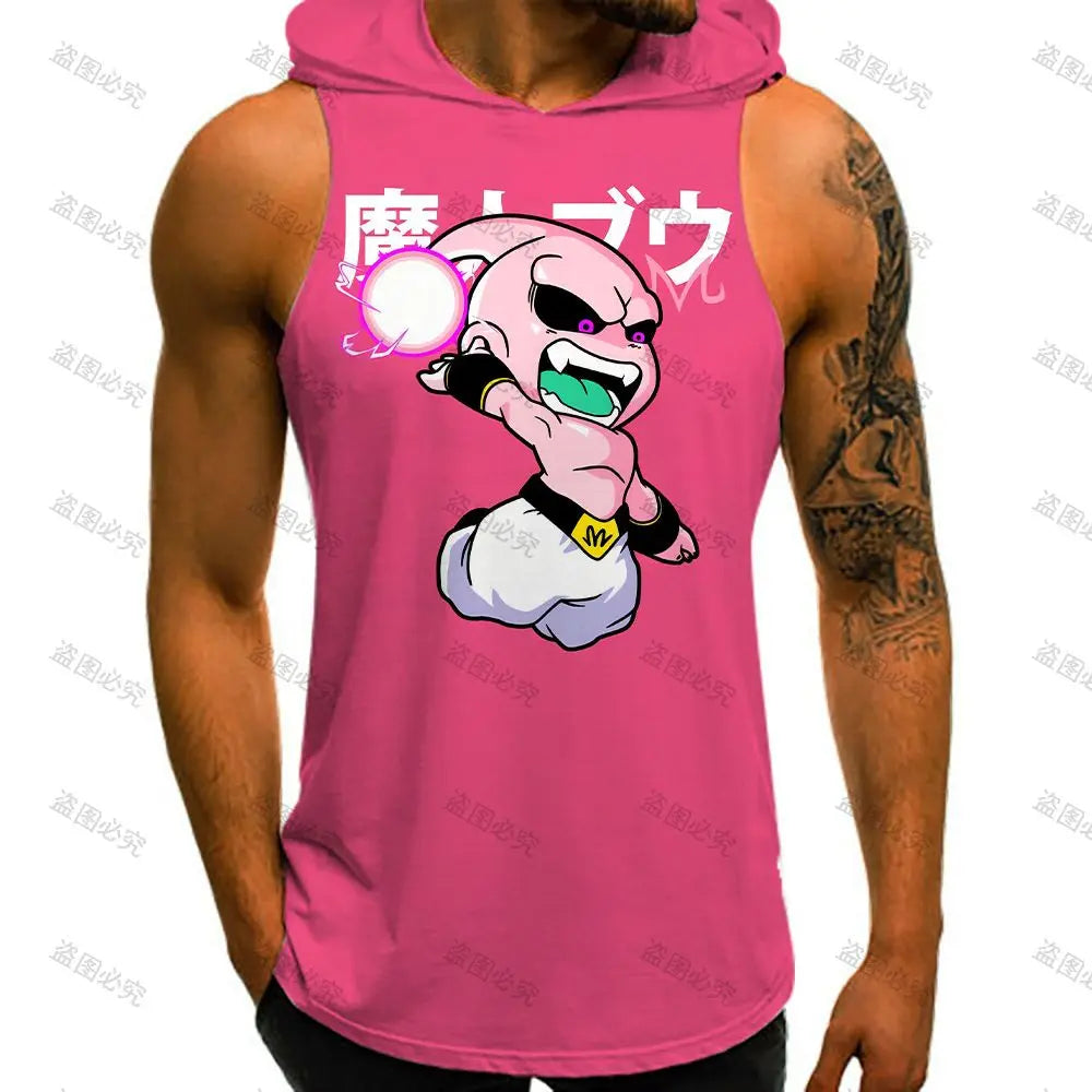 Dragon Ball Z Men's T-shirts Vest With Hood Summer New Super Saiyan Streetwear Gym Clothing Men Vegeta Sleeveless Vests Anime