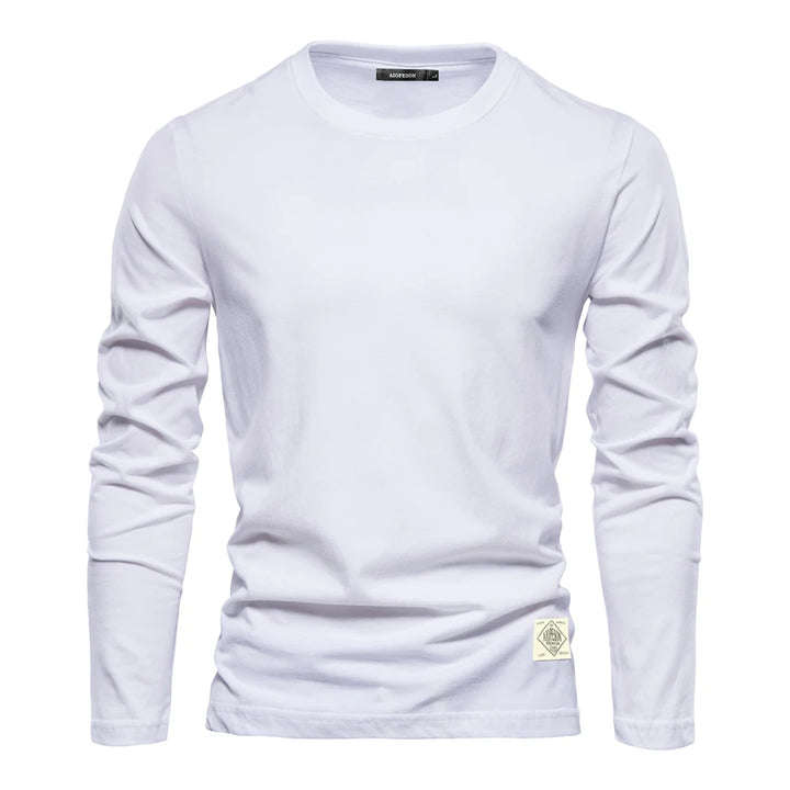 Men‘s T-shirts 100% Cotton Long Sleeve Casual Tops Solid Color High Quality Backing T-Shirt Spring Autumn Classic Men Clothing