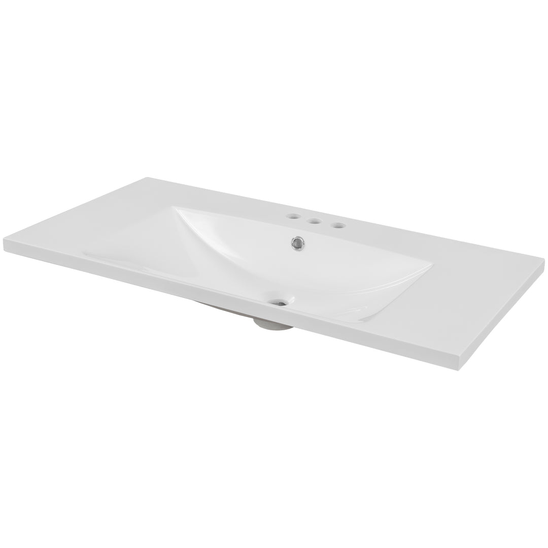 36 Inch Single White Basin Ceramic Bathroom Vanity Top With Predrilled Faucet Holes