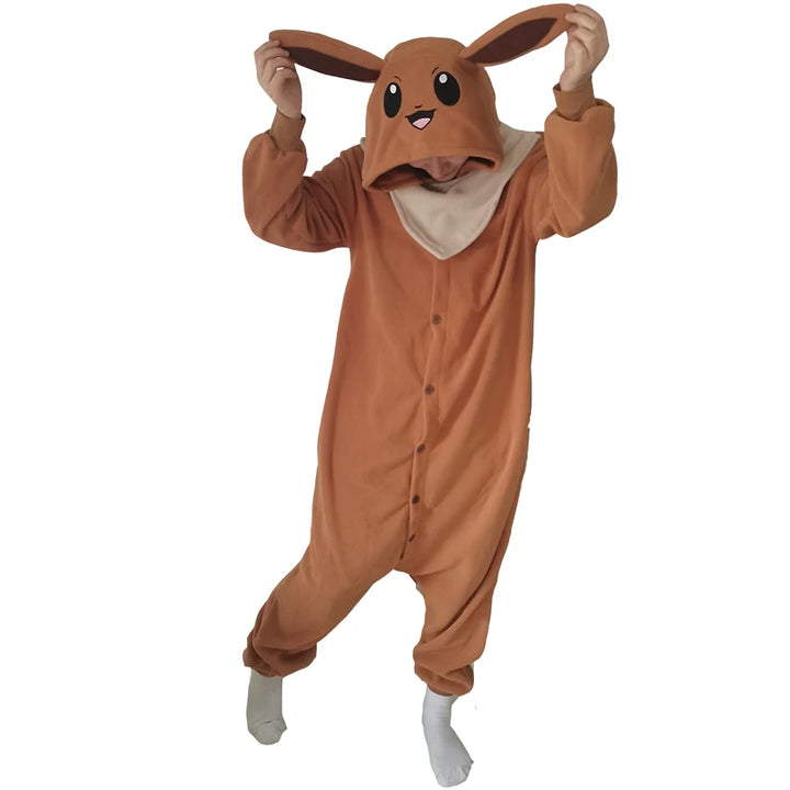 Eevee Costume Pajamas Pokemon Cosplay Onesie New Year Gift Christmas Women Men Whole One-Piece Kigurumi Anime Full Body Pijama