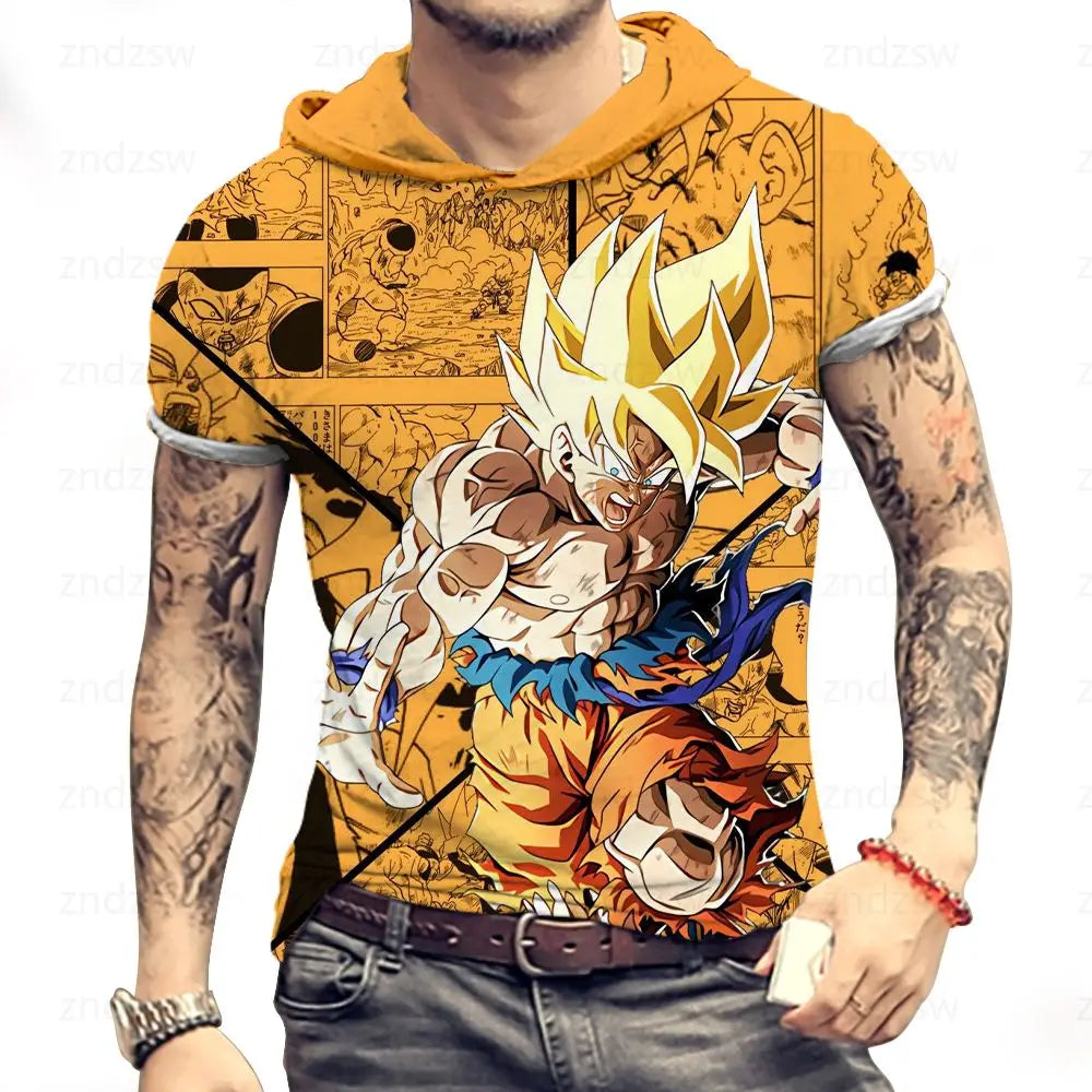 Vegeta Dragon Ball Z T Shirt for Men Harajuku Style Men's Hooded T-Shirt Tops Fashion T-shirts Trend Goku Super Saiya Man Y2k