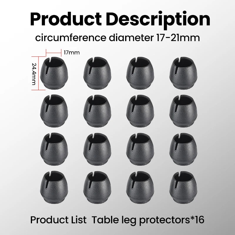 Wear Resistant Round Black Non Slip Floor Protectant Chair Leg Caps (16pcs)