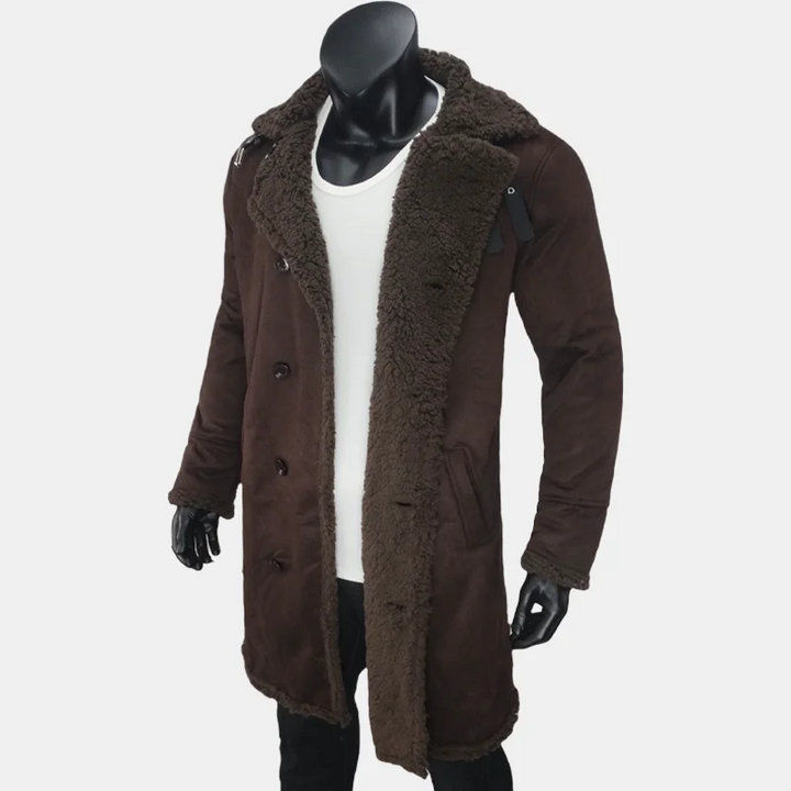 Winter Men's Long Trench Fleece Coat Suede Faux Fur Coats Men Double Breasted Clothing Male Warmth Cold Protection Jacket S-5XL