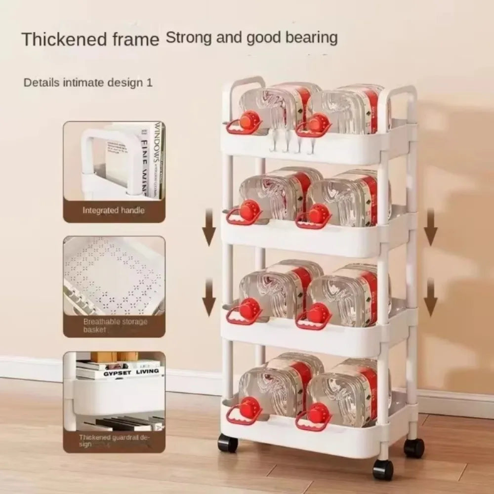 Storage Rack Trolley Mobile Multi-layer Multi-functional Household Snack Storage Rack with Wheel for Kitchen Living Room