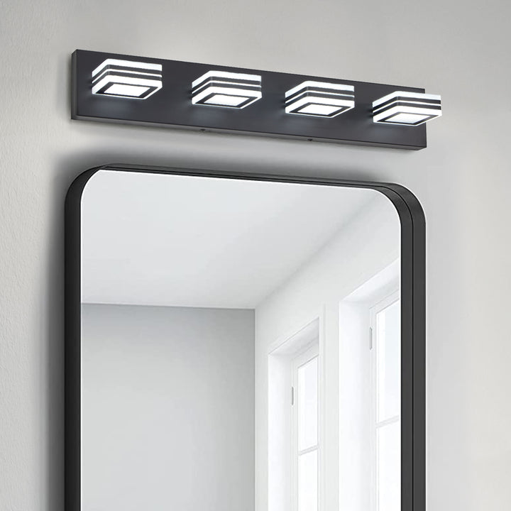 LED Modern Black Vanity Lights, 4-Lights Acrylic Matte Black Bathroom Vanity Lights Over Mirror