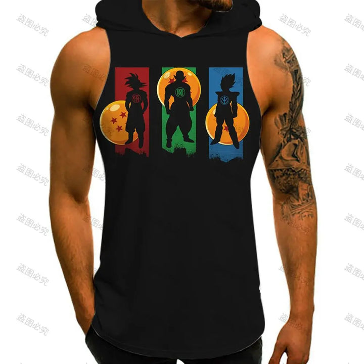 Dragon Ball Z Men's T-shirts Vest With Hood Summer New Super Saiyan Streetwear Gym Clothing Men Vegeta Sleeveless Vests Anime