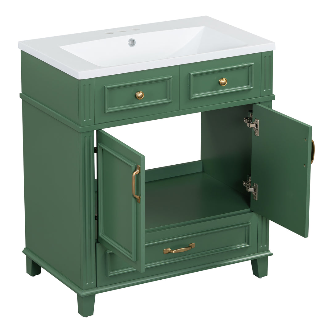 30 inch uncovered bathroom vanity with soft closed door, limited to solid wood frame bathroom storage cabinet green