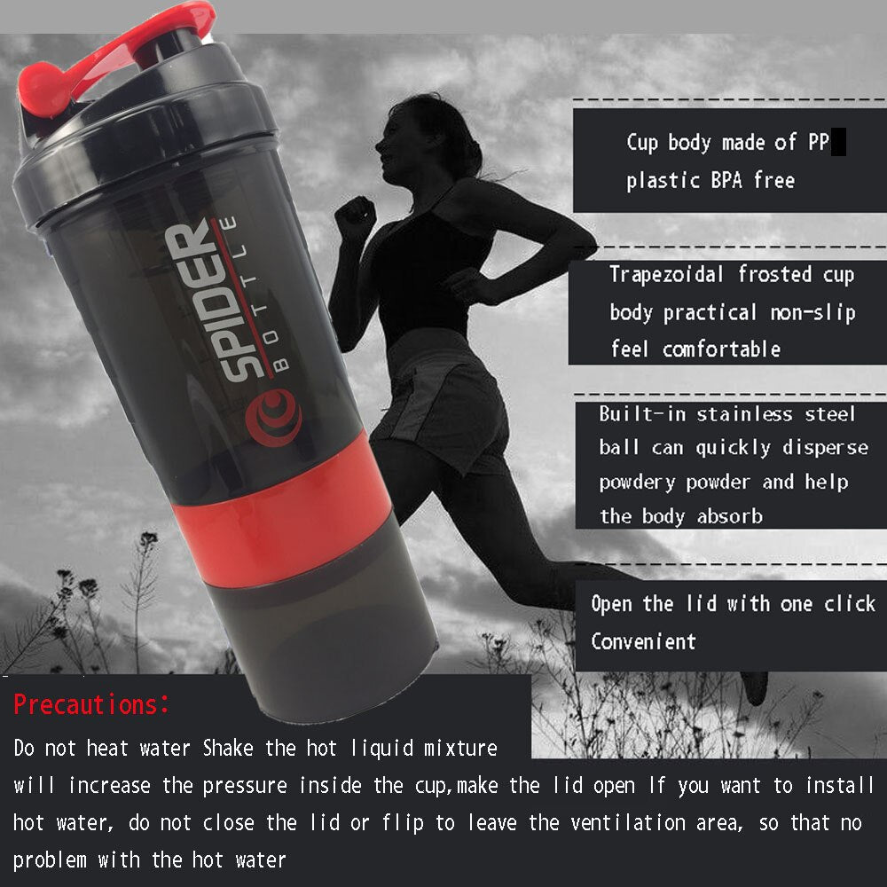 Sports Shaker Bottle Whey Protein Powder Mixing Bottle Sports Nutrition Protein Shaker Fitness Water Bottle With Three-layer