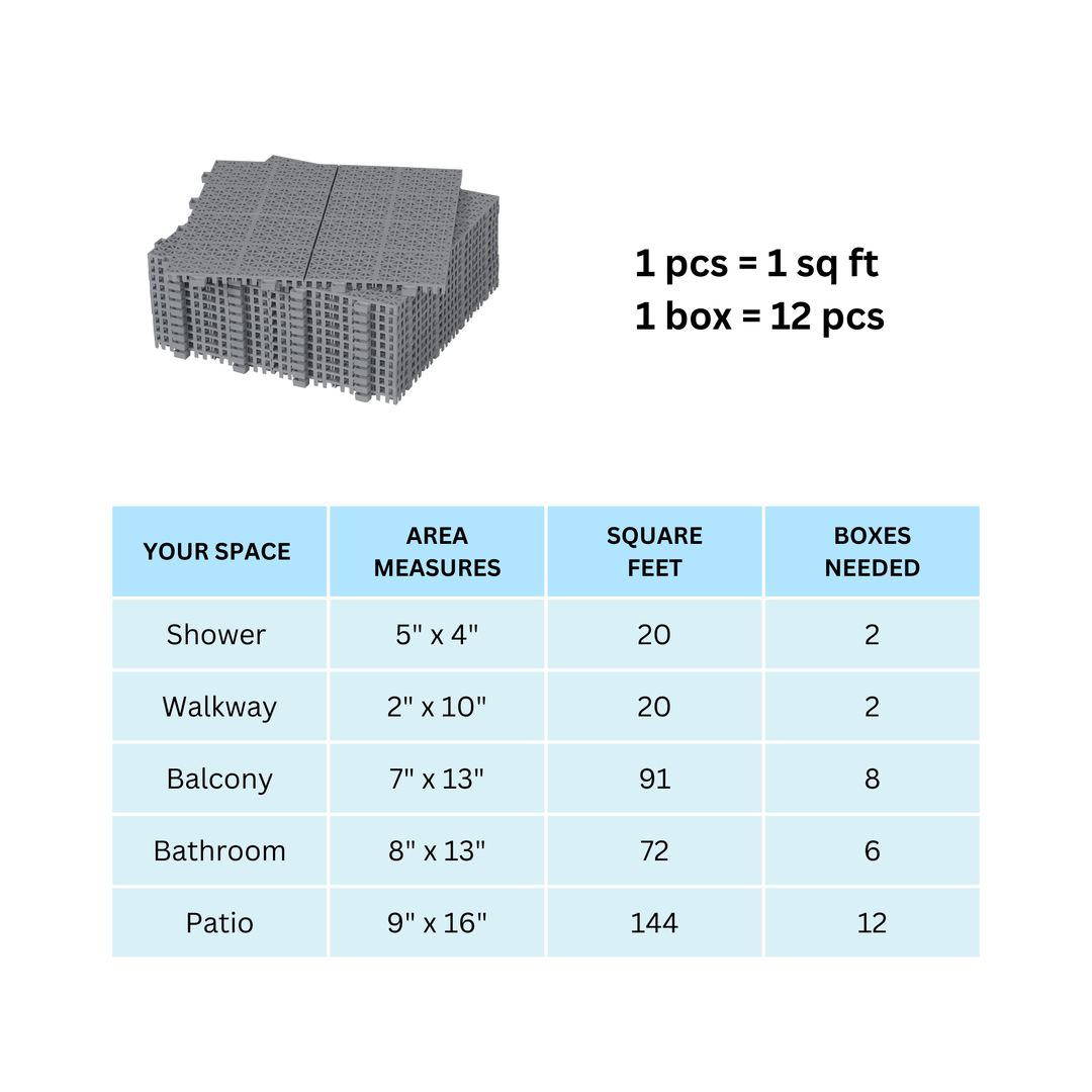 12x12 Inch Gray Interlocking Waterproof Snap on Deck Tiles Rose Pattern (Packs of 12)