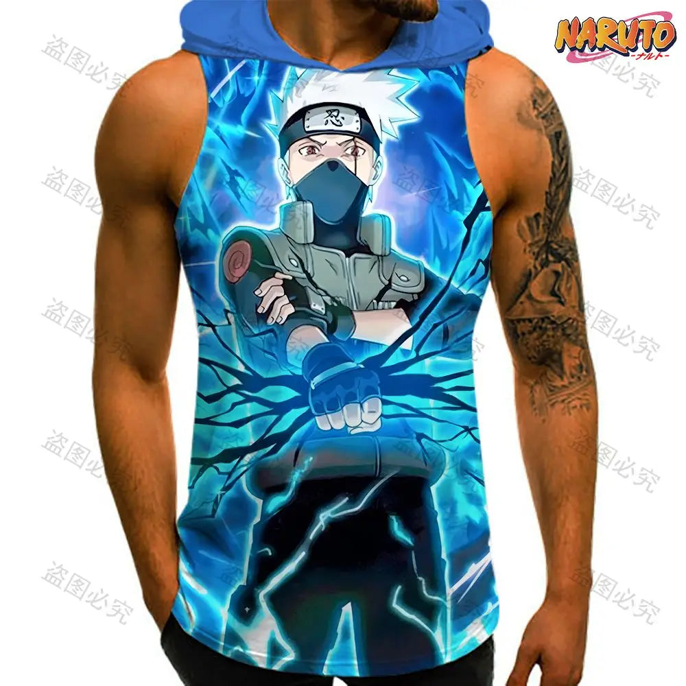 Anime Man Sleeveless Shirt Hooded Vest Trend Men's Clothes Naruto High Quality Gym Clothing 2024 Bodybuilding Fashion T-shirts