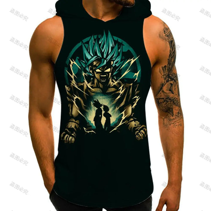 Dragon Ball Z Fashion Goku Vest With Hood Super Saiya Gym Y2k Men Tank Top Hip Hop Tops New Men's Clothes 2024 Sleeveless Shirts