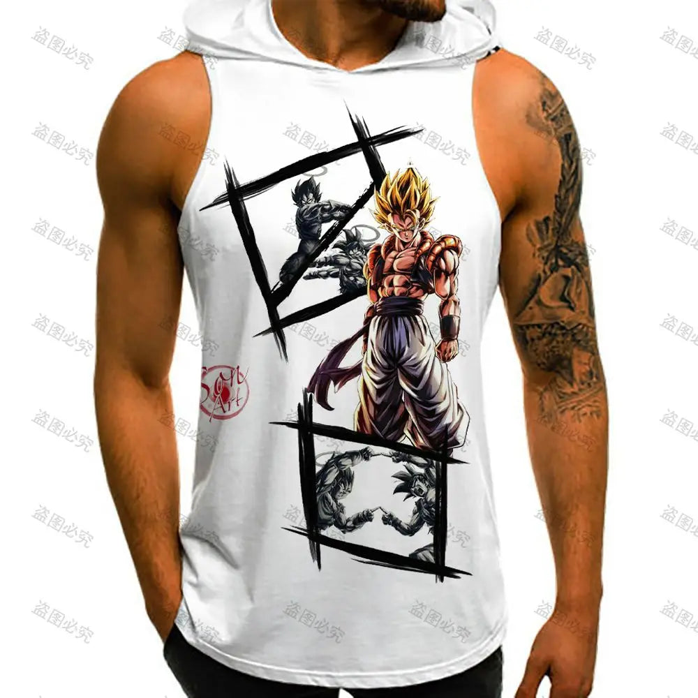 Vest With Hood Goku Dragon Ball Z Gym Clothing Men Fashion Sleeveless Vests New Men's Clothes Streetwear Harajuku Style 2022