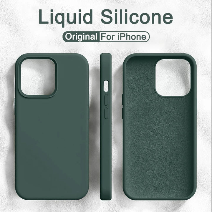 Liquid Silicone Case For iPhone 11 14 13 12 15 Pro Max Phone Cases For iPhone 13 12 Mini 14 15 7 8 Plus X XR XS Shockproof Cover